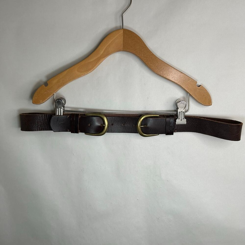 BDG M/L Belt Double Buckle Gold Tones Brown Leather - Picture 2 of 6